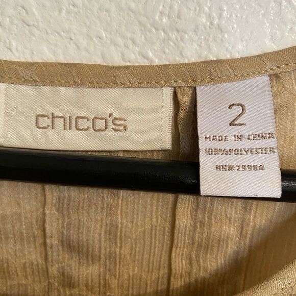 Chico's 2 L 12/14 Gold Tuxedo Front Blouse, Elegant, Textured, Art to Wear UB34 - Picture 4 of 8